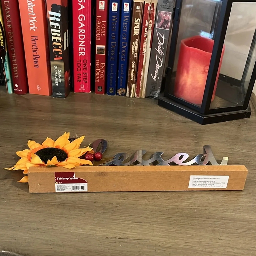 MIDWOOD BRANDS METAL ON WOOD BLESSED ACCENT HOME DECOR WITH SUNFLOWER DETAIL